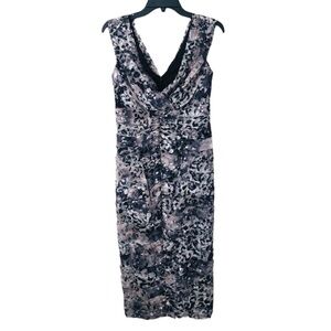 Tadashi Shoji Animal Print Shutter Pleat Bandage Bodycon Midi Dress size 4